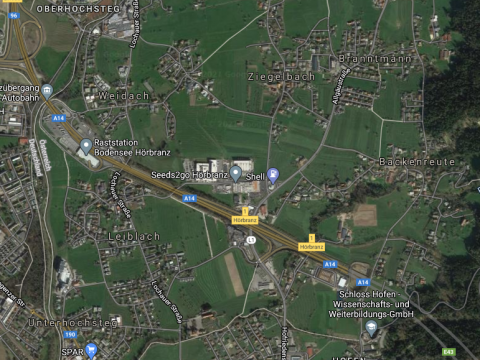 Das Grenzgebiet in Richtung Lochau steht im zeitlichen Fokus der aktuellen Arbeiten zum räumlichen Entwicklungsplan der Gemeinde Hörbranz. Foto: googlemaps